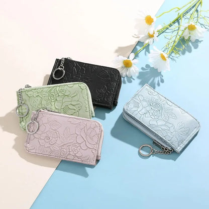 Ladies Zip Coin Purse with Key Ring – Embossed Design, Multi-Card Slots, Large Capacity Wallet Fashion Accessory