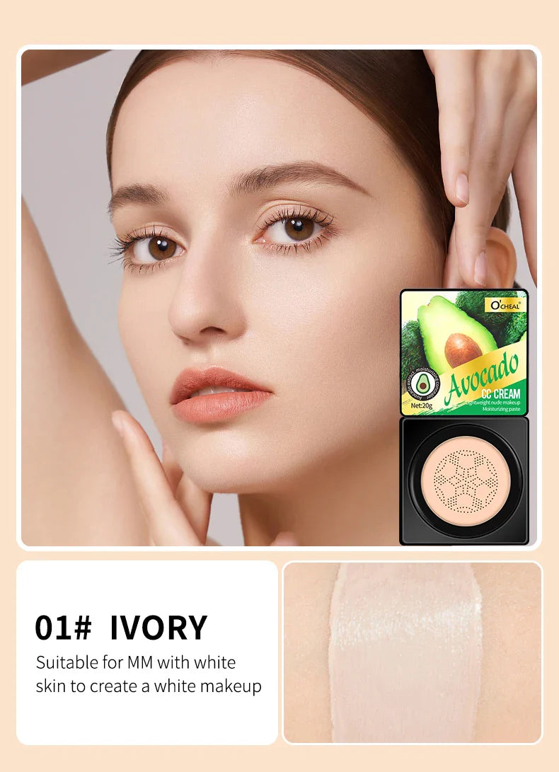 Air Cushion CC Cream with Mushroom Head Puff – Moisturizing, Brightening BB Cream & Waterproof Face Concealer