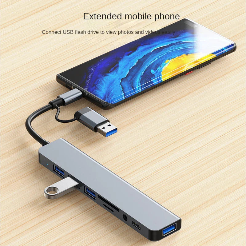 USB 3.0 Type-C Adapter Docking Station – Multi-Hub Splitter with USB 2.0 Port, TF/SD Card Reader, Audio Output for MacBook Pro, Computer