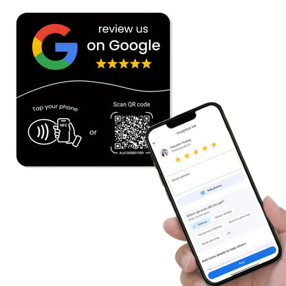 NFC 215 Square Google Review Card - Programmable 13.56MHz NFC Stand with Editable QR Code