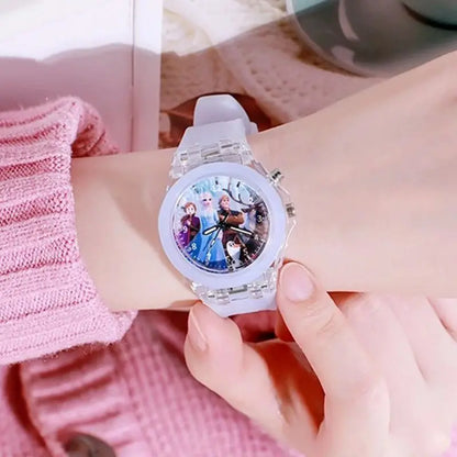 Disney Frozen Princess Kids Watch - Girls' Luminous LED Colorful Wristwatch for Students & Ladies