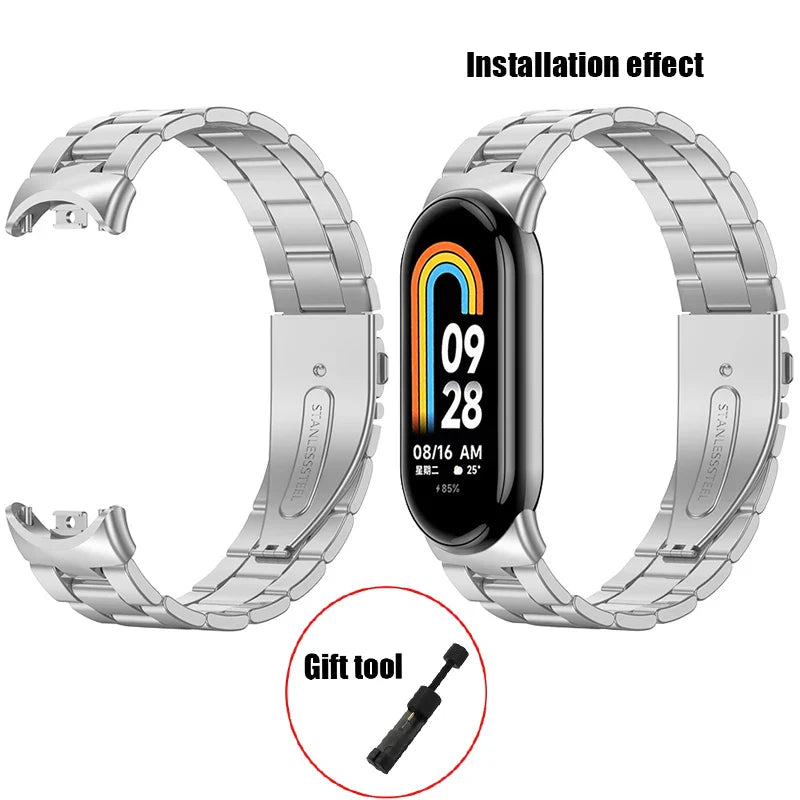 Metal Strap for Xiaomi Mi Band 8 & 9 – Screwless Stainless Steel Bracelet Wristband