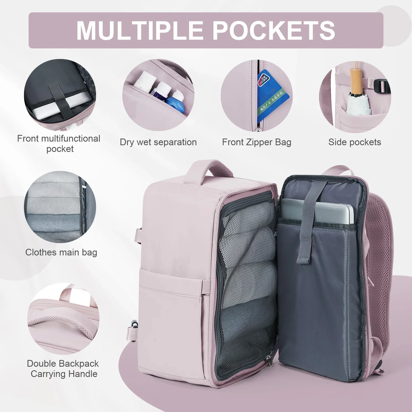 Women’s & Men’s Travel Backpack – Cabin Bag 40x20x25cm for Ryanair, Wizzair & Airplane Carry-On
