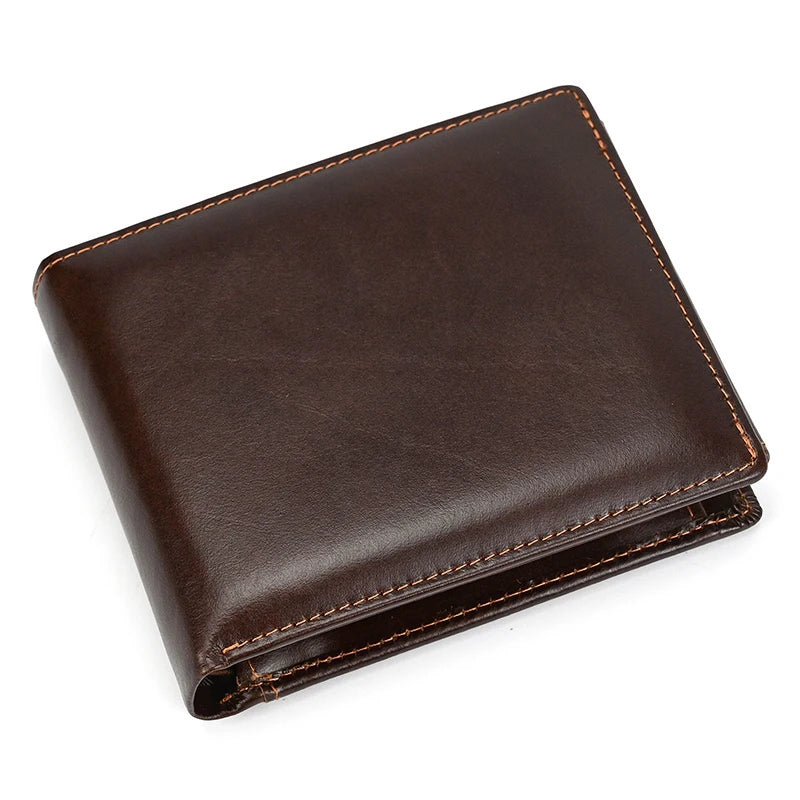 Genuine Cow Leather Trifold Wallet – Men’s Short Wallet with Zipper Coin Pocket & Card Holder Clutch Purse