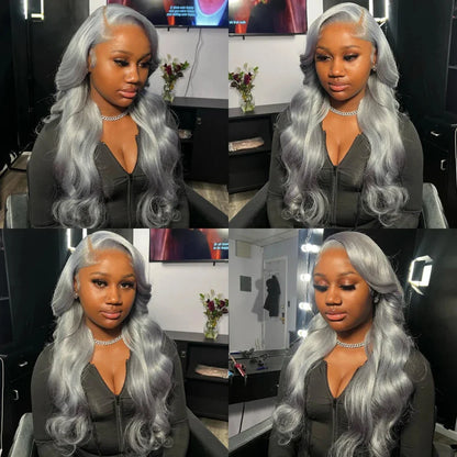 13x6 Silver Grey Body Wave Lace Front Wig – 100% Human Hair, Preplucked 13x4 Lace Frontal Brazilian Wig, 36 Inch