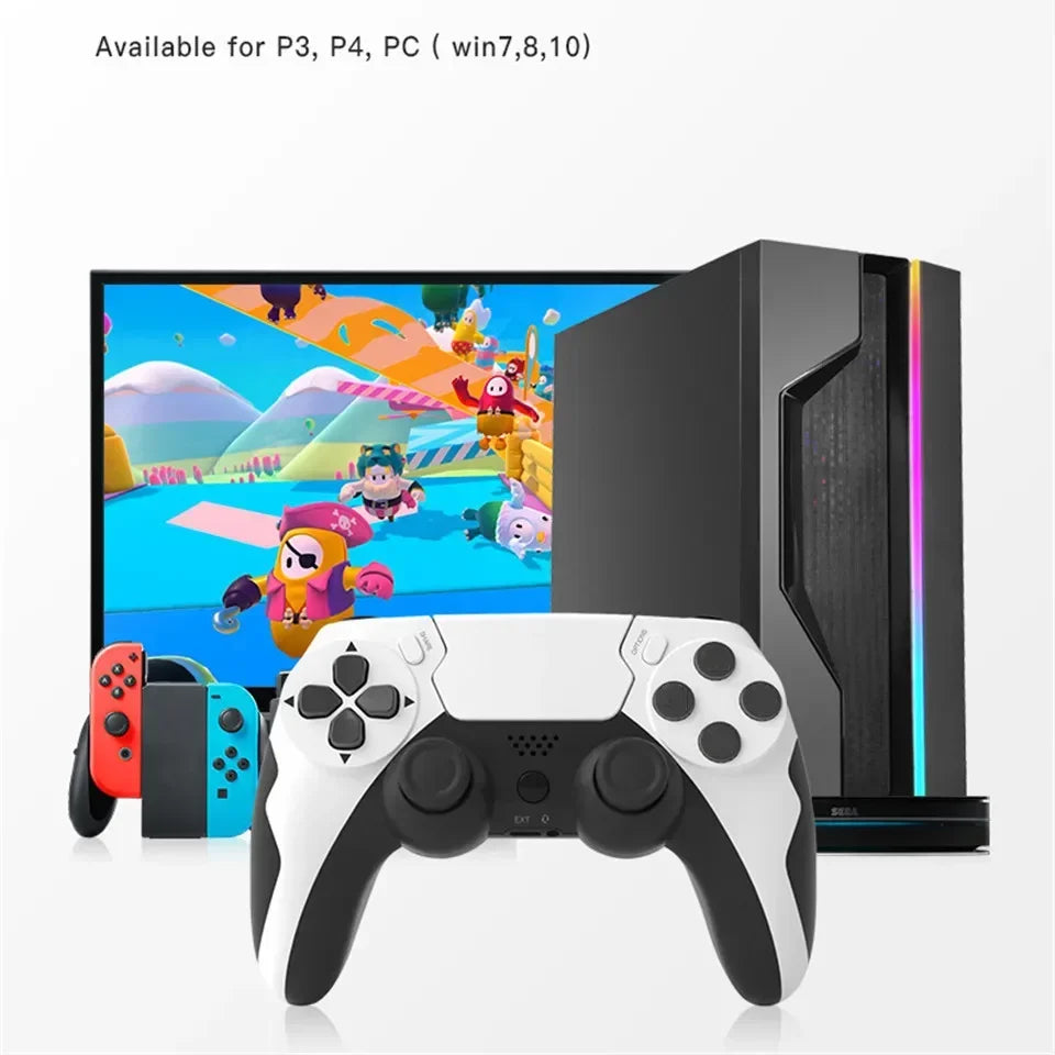 GAMINJA Wireless Bluetooth Controller Gamepad - Double Vibration, 6-Axis Joypad, Touchpad, Microphone and Earphone Port for PS4, PS3, PC