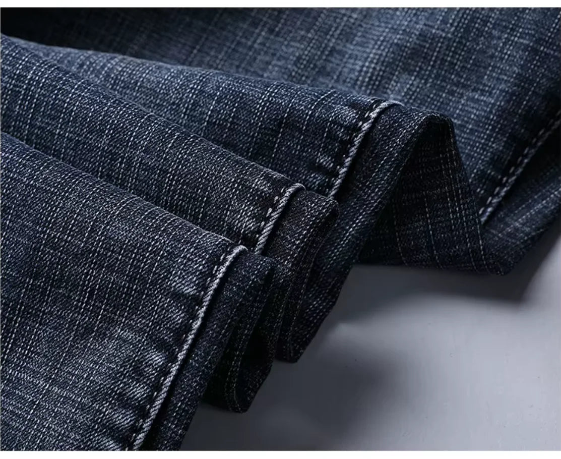 Men's Classic Stretch Jeans - Business Casual Straight Leg Denim Work Trousers in Blue & Black