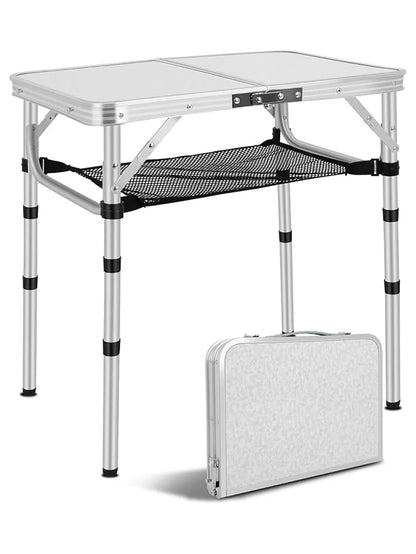 Small Folding Camping Table – Portable Lightweight Aluminum with Adjustable Height, Carry Handle & Mesh Holders for Outdoors