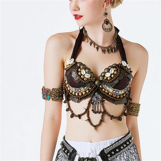 Women’s Hand-Beaded Adjustable Tribal Bra – Belly Dance & Gypsy Performance Costume