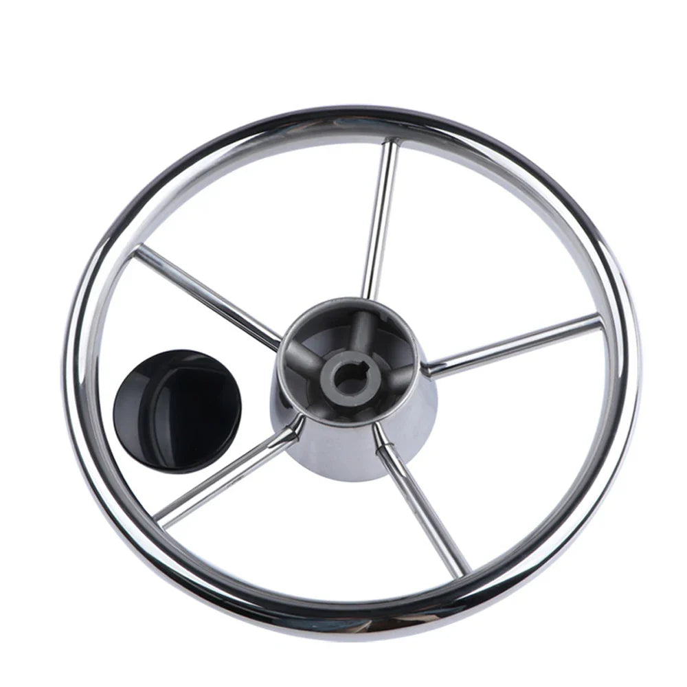 11" Stainless Steel 5-Spoke Boat Steering Wheel with Knob | 25° Marine Yacht Accessory
