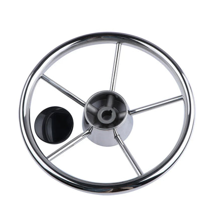 11" Stainless Steel 5-Spoke Boat Steering Wheel with Knob | 25° Marine Yacht Accessory