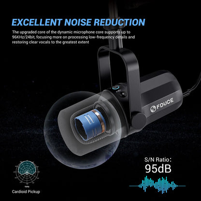 FDUCE SL40+ USB/XLR Dynamic Microphone Kit with Headset Output, Sound Insulation & Arm Stand for PC, PS5/PS4, and Mixers