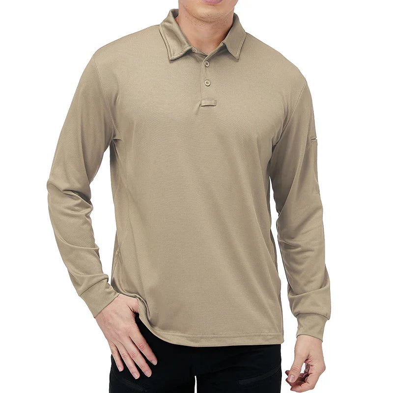 Men’s Lightweight Long Sleeve Polo Shirt — Performance Tactical Outdoor Hiking & Golf Shirt