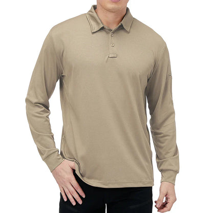 Men’s Lightweight Long Sleeve Polo Shirt — Performance Tactical Outdoor Hiking & Golf Shirt