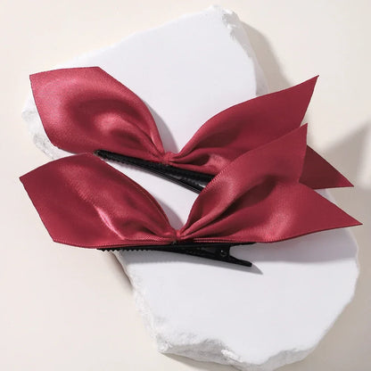 2pcs Black & White Ribbon Hair Bow Clips – Vintage Bowknot Side Hairpins, Cute Barrettes for Girls & Women, Headdress Accessories