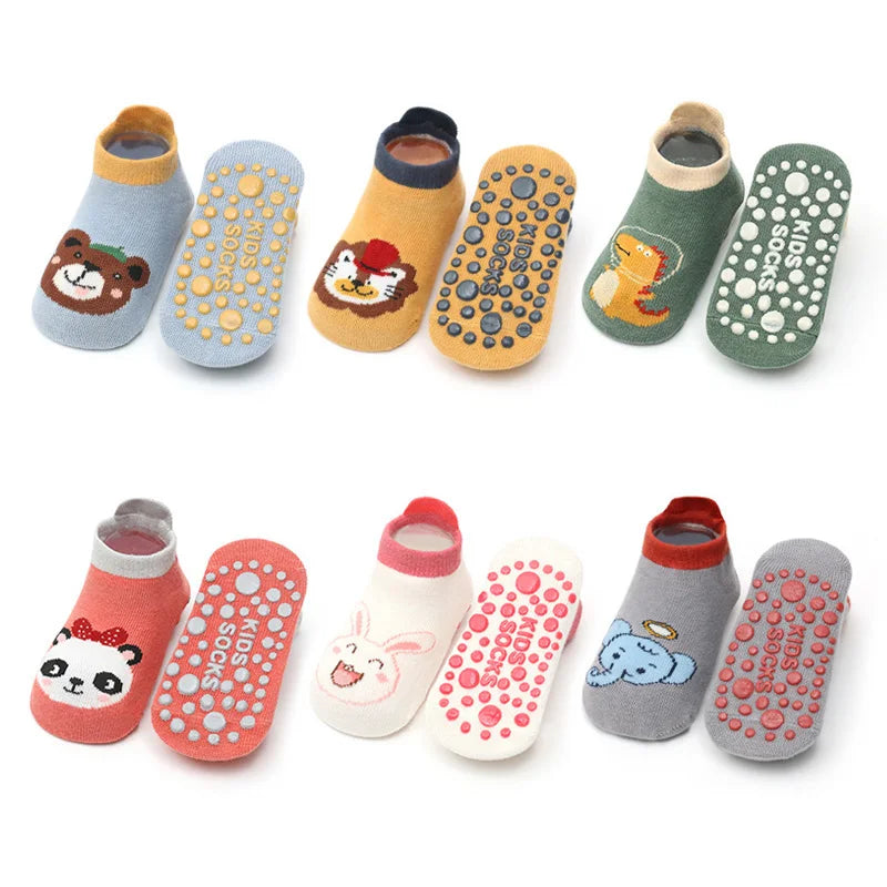6-Pair Kids Cartoon Animal Socks - Cute Breathable Cotton Non-Slip Floor Socks for Babies & Toddlers