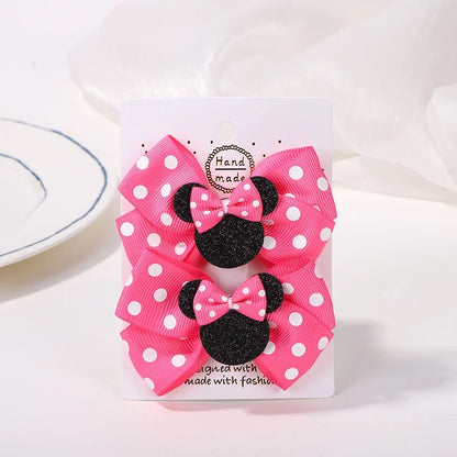 Girls' Polka Dot Bow Hair Clips - 2-Piece Cute Cartoon Hairpins for Toddlers & Babies