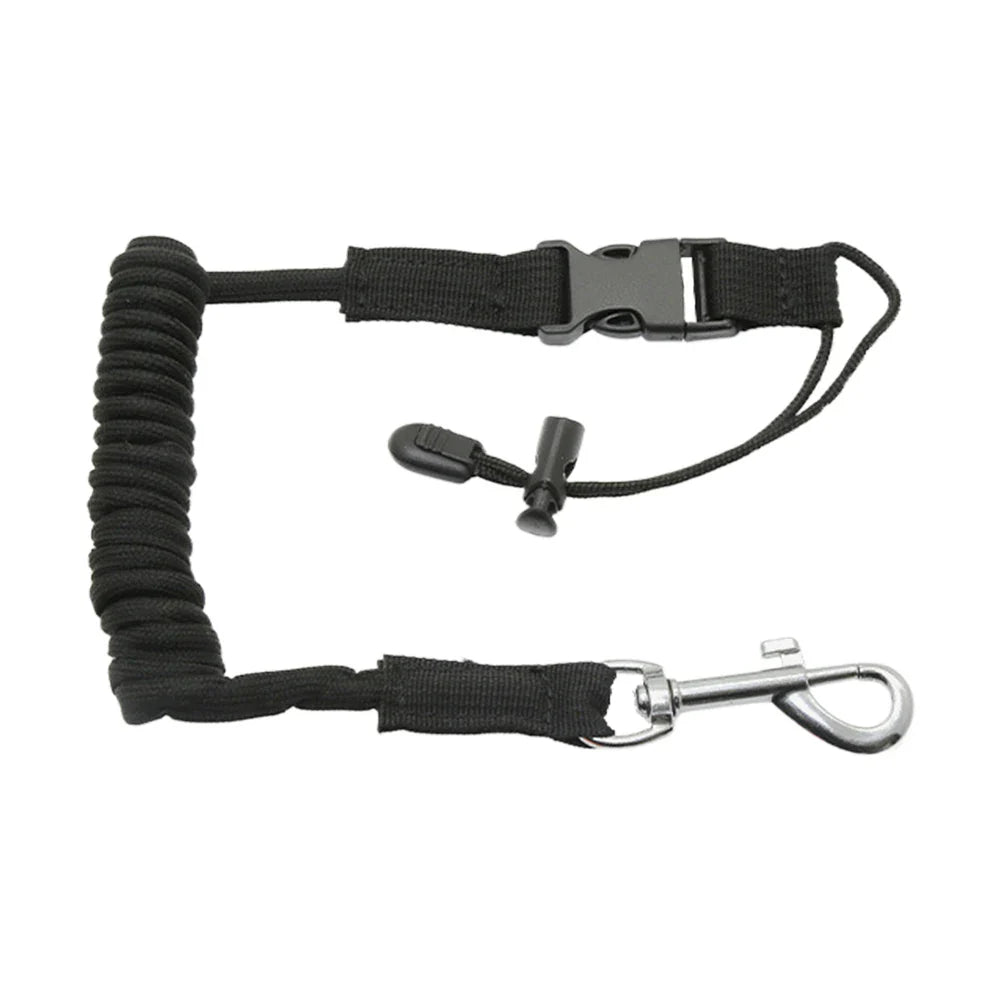 Elastic Kayak Paddle Leash — Adjustable Coiled Lanyard with Safety Hook for Fishing Rods