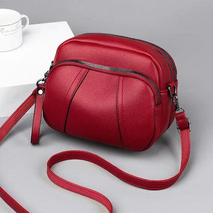 Women's Rivet Zipper Crossbody Bag – Solid Color Soft Leather Mobile Phone Shoulder Purse