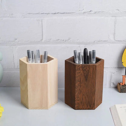 Wooden Pen Holder Organizer - Large Capacity Desktop Storage Box for Pencils & Office Supplies