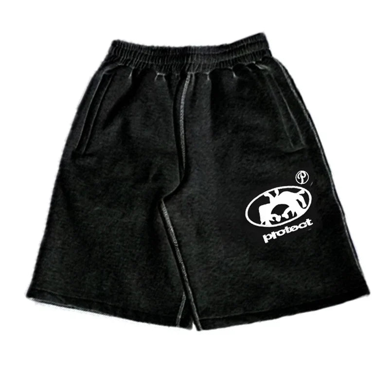Men’s Y2K Grey Cotton Cargo Shorts - Baggy Hip-Hop Streetwear Casual Summer Style