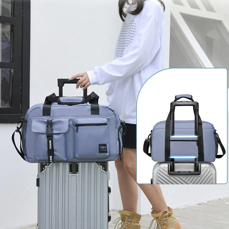 Large Fitness & Sports Duffel Bag – Women’s Gym, Yoga, Swimming Travel Backpack with Dry/Wet Shoes Pocket