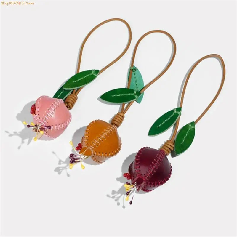 76HE Sturdy Leather Pomegranate Pendant – Fashionable Colorful Bag Charm & Keychain, Unique Handmade Accessory for Personalized Style