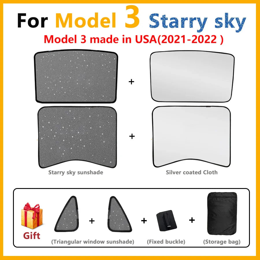 Split Sunshade for Tesla Model 3 (2017-2023) & Model Y – Front & Rear Sunroof Windshield Skylight Glass Roof Cooling Shade