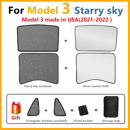 Split Sunshade for Tesla Model 3 (2017-2023) & Model Y – Front & Rear Sunroof Windshield Skylight Glass Roof Cooling Shade