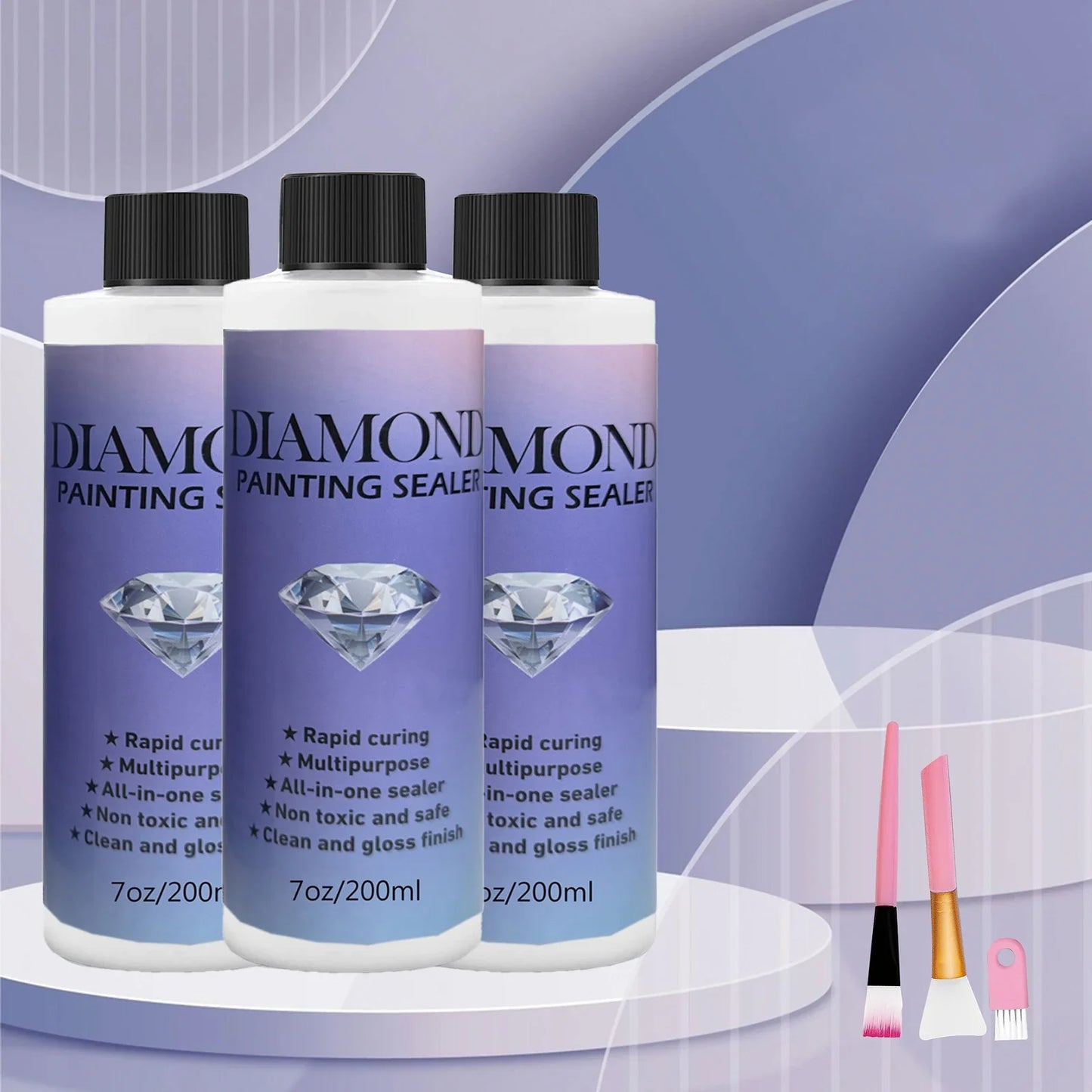 60ML/120ML/200ML Diamond Painting Sealer – Glue with 3 Brushes for Permanent Hold & Shine Effect, Puzzle Art Sealer