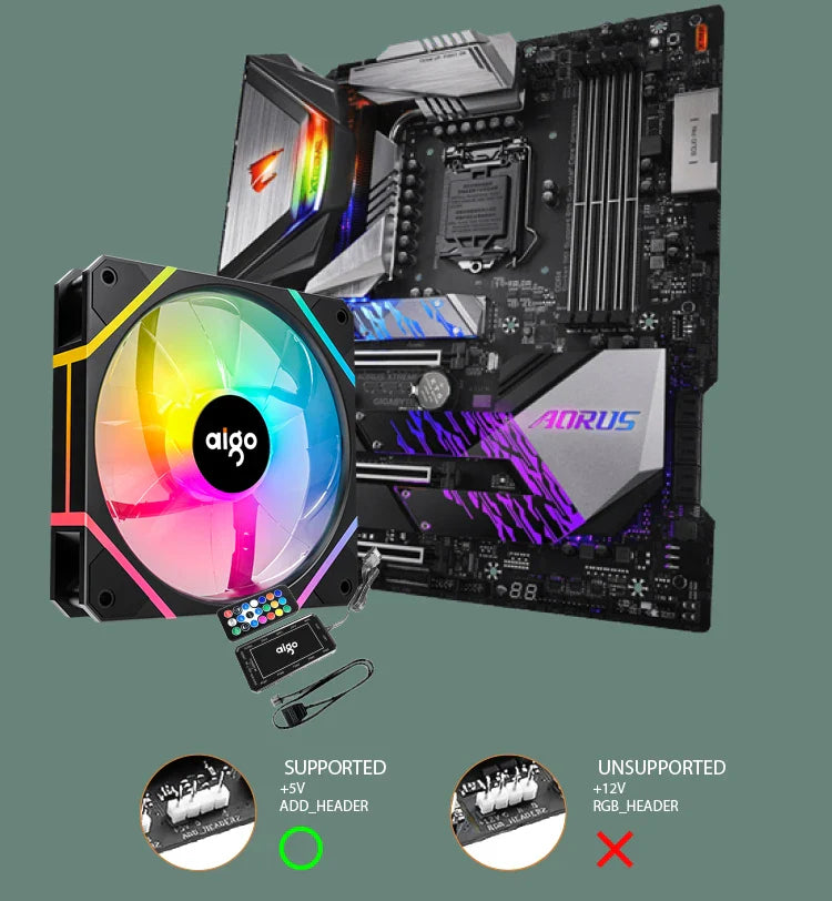 Aigo AM12 RGB PC Fan Kit — 120mm ARGB Water Cooler & Case Cooling Fans with 6-Pin Controller