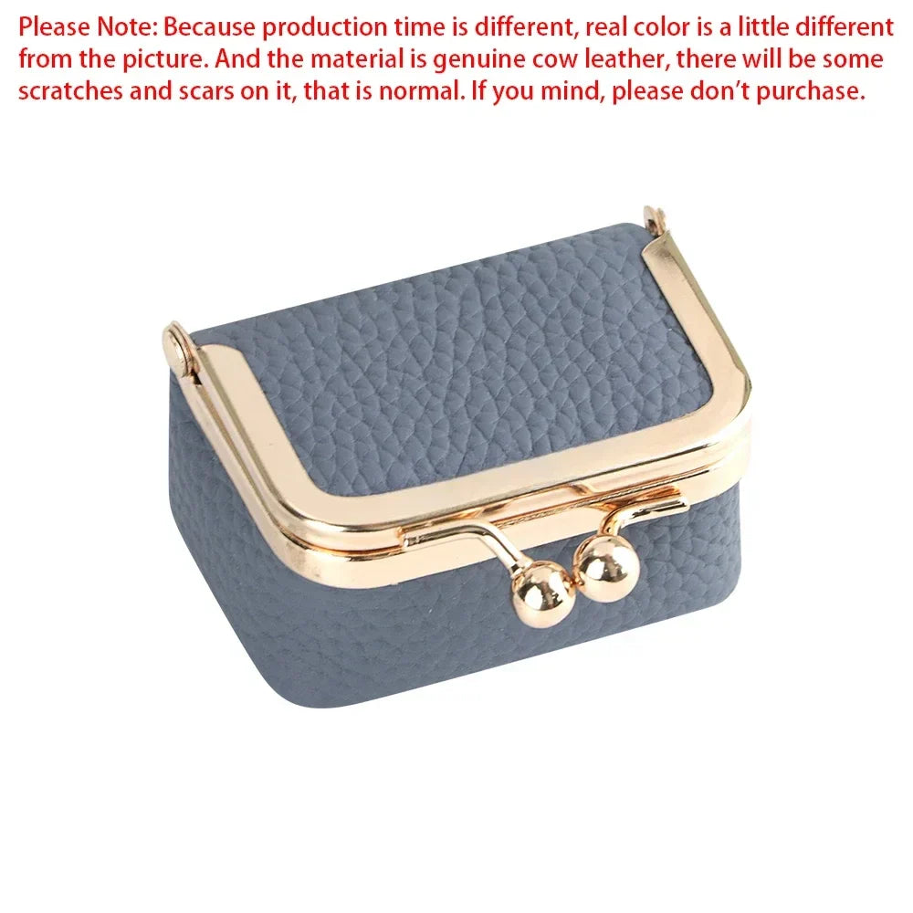URBAN MASTER Genuine Leather Mini Coin Purse – Solid Color Kiss Lock Change Pouch, Casual Small Wallet for Women