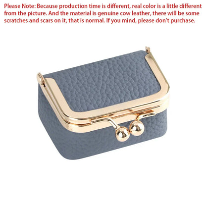 URBAN MASTER Genuine Leather Mini Coin Purse – Solid Color Kiss Lock Change Pouch, Casual Small Wallet for Women