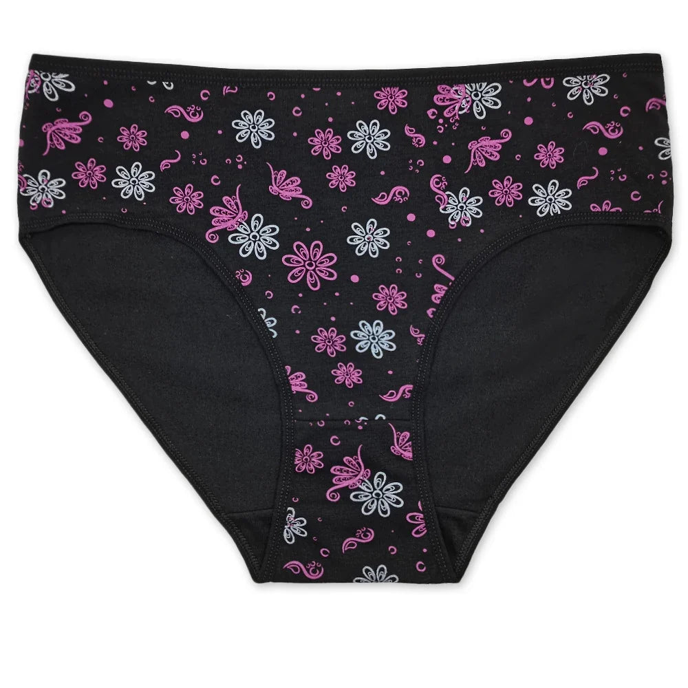 Women’s Cotton Briefs Set - Sexy Print Mid-Rise Plus Size Panties 2XL-4XL Soft Breathable Underwear 6Pcs