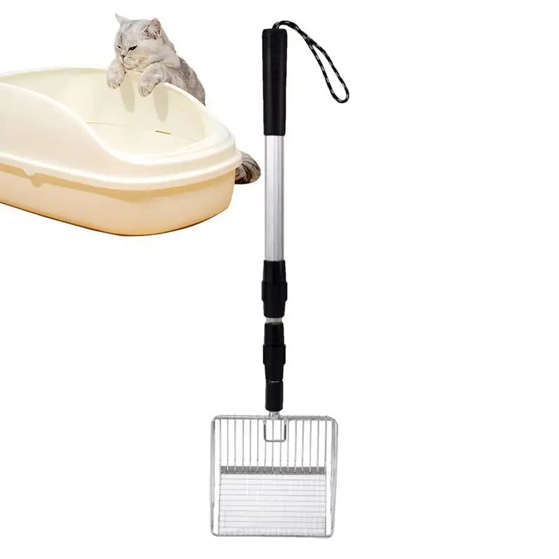 Retractable Handle Metal Cat Litter Scoop – Multi-Hole Design Poop Sifting Spoon & Chicken Coop Rake Shovel for Easy Waste Separation and Cleaning Tool