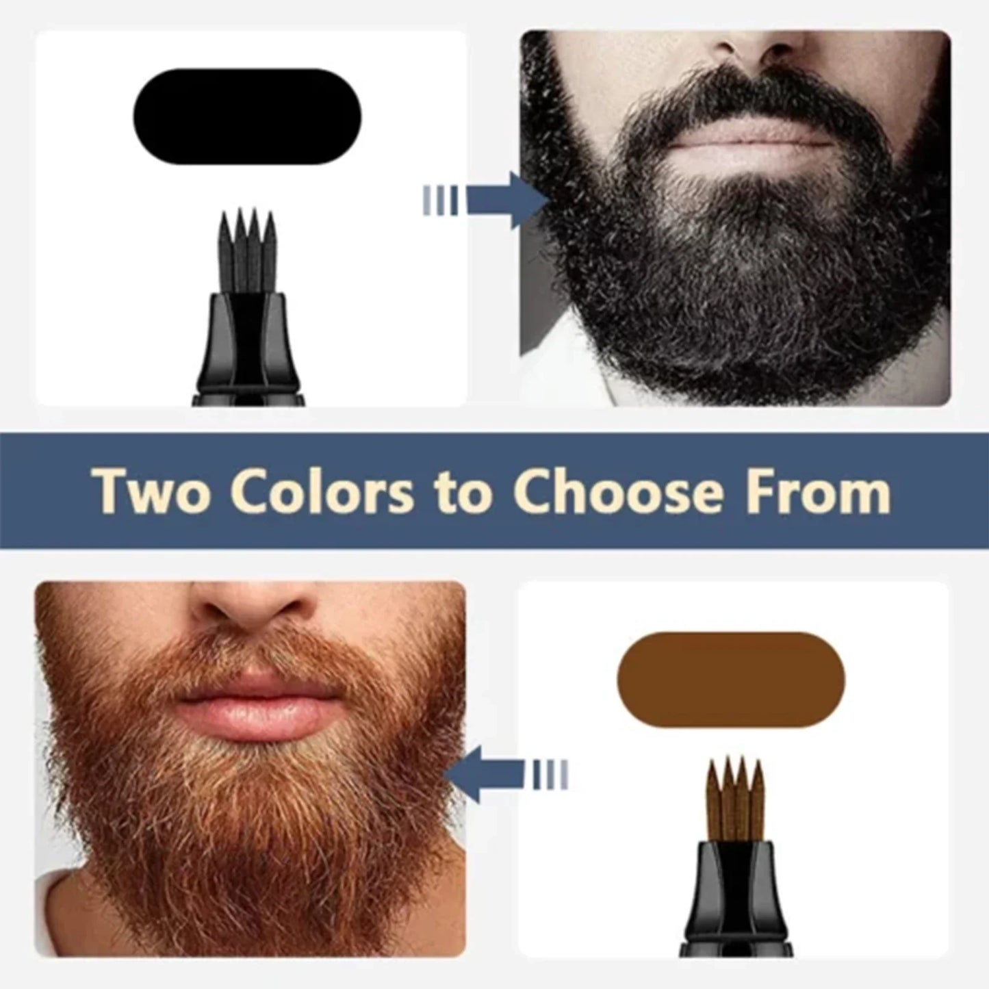 Beard Filler Pen with Brush Kit – Waterproof Long-Lasting Beard & Mustache Coloring Tool for Shaping Hair & Eyebrows