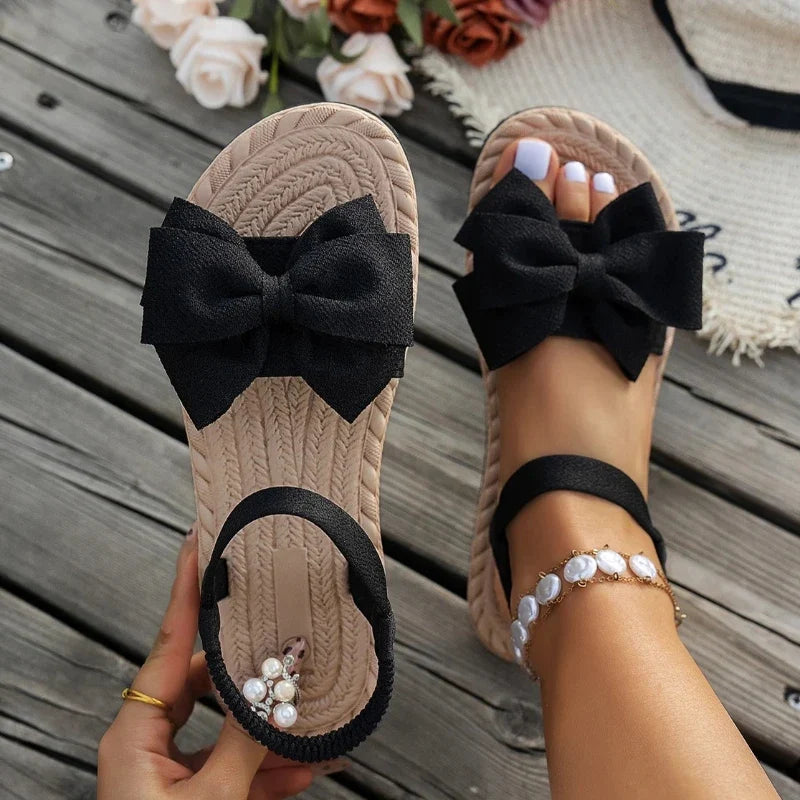 Women’s Summer Bow Flat Sandals - Lightweight Anti-Slip Beach & Casual Slippers