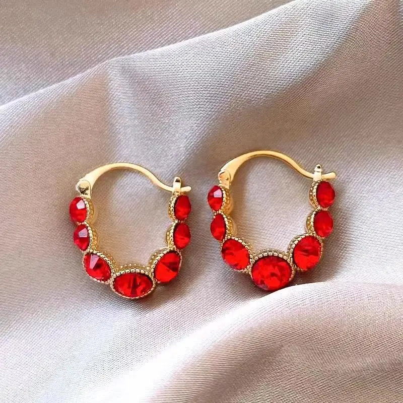 French Retro Drop Earrings – Glazed Semi-Circular Zircon Inlaid Luxury Earrings for Women, Perfect Party Jewelry