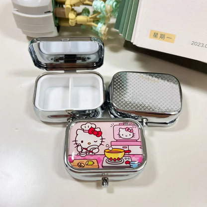 Kawaii Hello Kitty Divided Metal Medicine Box – Portable Travel Packing, Cute Mini Moisture-Proof & Light Storage Box