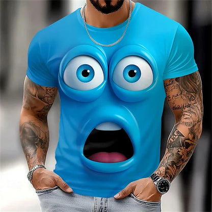 3D Funny Face T-Shirt - Men's Summer Casual Short Sleeve O-Neck Loose Streetwear Tee