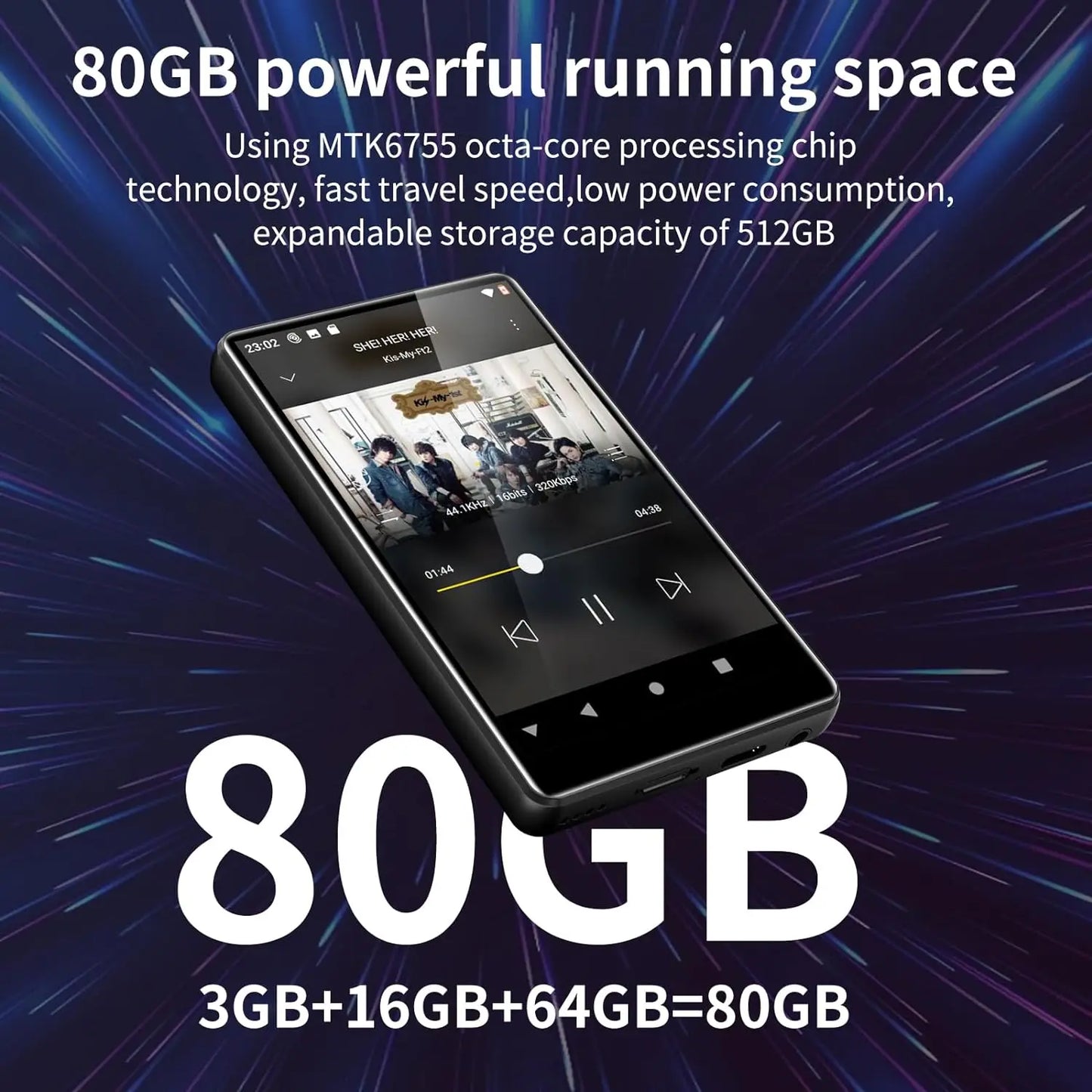 80GB MP3 Player for Android – Bluetooth & WiFi, 4.0-Inch Full Touch Screen, Built-in Speakers & Browser Support