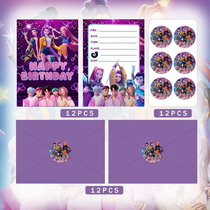 12PCS KPop Demon Hunters Birthday Party Invitation Cards – Anime Single-Page Greeting Cards
