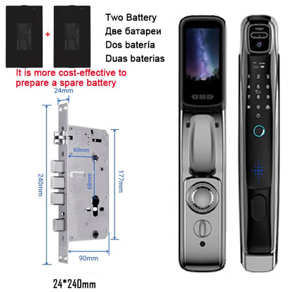 WiFi Tuya APP Face Recognition Smart Door Lock – Camera, Video Call, Voice Intercom & Automatic Digital Lock