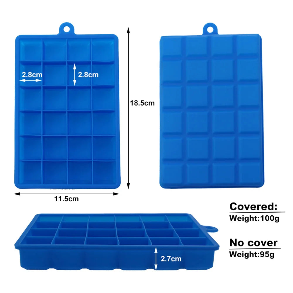 24-Hole Silicone Ice Tray — Square Mold for Ice, Food, Cheese, Jelly, with or without Lid