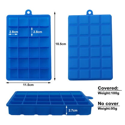 24-Hole Silicone Ice Tray — Square Mold for Ice, Food, Cheese, Jelly, with or without Lid