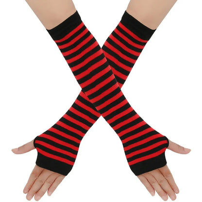 Warm Knitted Long Fingerless Gloves – Striped Elbow Mittens for Women, Fashion Christmas Gift