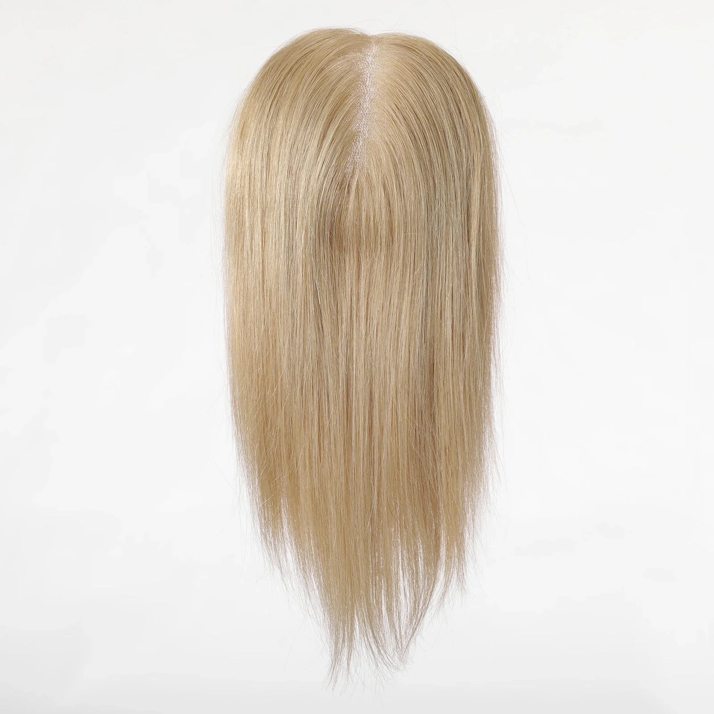 14" Gray Blonde Human Hair Topper – Mono Lace Base, 4 Clips, Natural Look for Thinning Hair