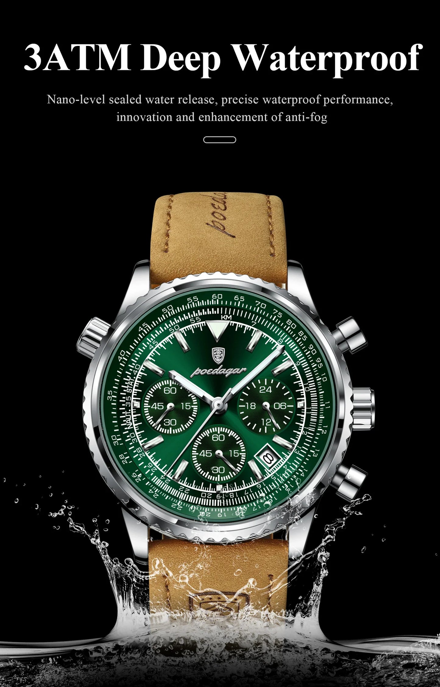 POEDAGAR Luxury Men's Quartz Watch Waterproof Luminous Date Chronograph Leather Military Sports Wristwatch