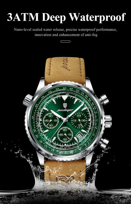 POEDAGAR Luxury Men's Quartz Watch Waterproof Luminous Date Chronograph Leather Military Sports Wristwatch