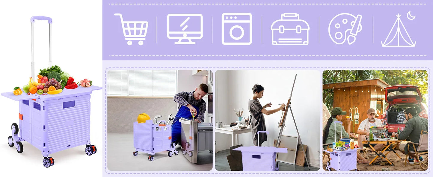 SELORSS Large Capacity Foldable Utility Cart — Portable Outdoor Shopping & Vegetable Basket Cart for Camping & Storage